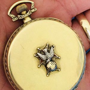 Hamilton Pocket Watch Knights of Columbus 14k Gold Pin & 14k GF Runs